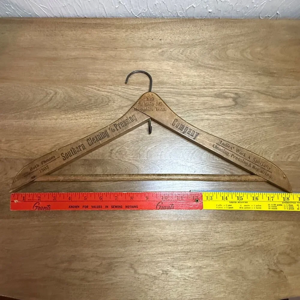 Southern Cleaning & Pressing Co Wooden Hanger Memphis Vintage Capital Hanger Co